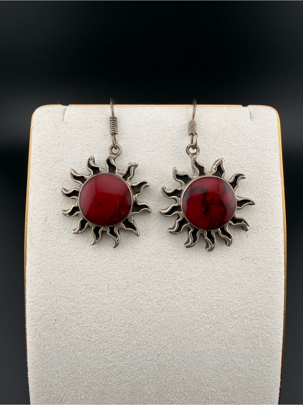 Red Sunburst Dangle Silver (925) Earrings - Women Jewelry
